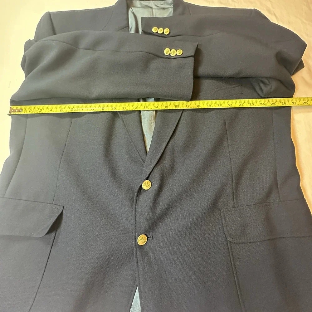 Stafford Executive Navy Blazer Jacket Gold Buttons 5OR Wool Blend Preppy Classic